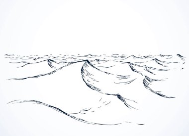 Islak hoş kıvrımlı hareket ufuk sahne. Siyah kalem mürekkep el çekilmiş fırtına işareti simgesi simgesi tasarım sanat doodle retro içinde yarım yamalak etch karikatür tarzı anahat. Beyaz kağıt üzerine metin için yer ile doğal satır görünümü