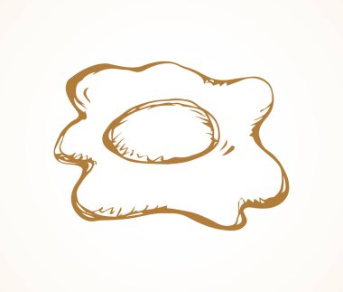 Lezzetli çırpıcı düz kanatlı omlett ışık pan zemin üzerinde. Serbest el anahat siyah mürekkep el çekilmiş menü tavuk çiftliği logo amblem retro sanat doodle içinde basık tarzı kalem kağıt alanı metin için. En iyi görünümü kapatın