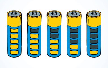 Modern otomatik motor kimyasal Lityum silindir ışık zemin üzerinde. Parlak mavi renk çekilmiş kutup nesne logo piktogram amblemi kavramı retro sanat doodle karikatür tarzı metin için yer üstünde el. Closeup vie