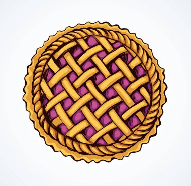 Lezzetli sıcak Olgun Kızıl taze buğday xmas bisküvi ekmek tabak beyaz zemin üzerinde. Parlak sarı renk elle çizilmiş tüm daire parti menü nesne işareti logo kroki retro sanat doodle tarzı. Closeup üstten görünüm