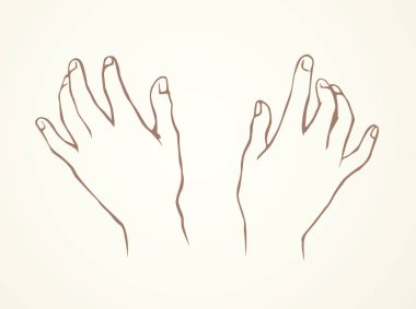 Güzel ve zarif bir genç adam hafif arka planda bileklerini birbirine bağlar. Logo piktogramını devreye sokun. Eskimiş sanat karikatürü biçiminde simge çizilmiş siyah mürekkep kâğıt boşluğunda metin için. Yakın kenar görünümü