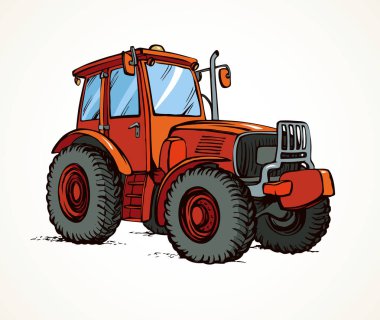 Klasik köyü arazi agrimotor faydalı model ile büyük lastik otobüs. Parlak kırmızı renkli el çekilmiş simgesi işareti logo sembol resim sanat doodle tarzı. Beyaz zemin üzerinde metin için yer ile yan görünüm