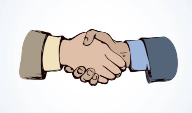 Resmi ilişki anlaşmak beyaz zemin üzerinde. Parlak renkli çizilmiş iş logo amblem modern sanat karikatür grafik tarzda yarım yamalak birleştirmek. Closeup görünümü birlik istihdam birleştirmek Merhaba kavramı üzerinde metin için yer