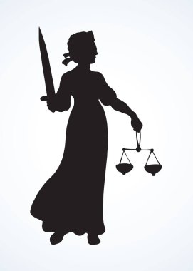 Kör adil justitia Bayan şekil beyaz mahkeme Kağıt arka plan üzerinde. Eski klasik sivil hapse Femida kadın heykeli piktogram. Siyah çizmek yargı bilgelik sipariş terazi logo amblem antik sanat stil basık