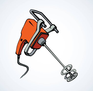 Bibrant turuncu güç hattı harç karışımı sarmal mala beyaz zemin üzerinde. Parlak kırmızı renkli çizilmiş nesne logosu sanat modern kontur doodle karikatür grafik tarzı içinde yarım yamalak. Bakış metin için yer ile kapatmak