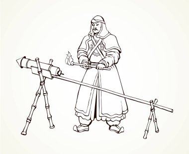 Hasta kir sıska iflas almsman plaka beyaz açık şehir alanı metin için yaşlı. Siyah Mürekkep el çekilmiş seyahat serseri charactervector grafik resim meşale ilkel Han tutuşabilme Antik Çin savaşçı kask, kılıç, yay ve okları, satır