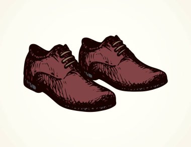 Eski klasik leylak rengi doeskin mocassin açık zemin üzerinde. Koyu siyah mürekkep rengi çizilmiş spor ayakkabı logo amblem retro sanat doodle karikatür tarzı metin için yer kağıt üzerinde kabataslak ver. Yan closeup görünümü