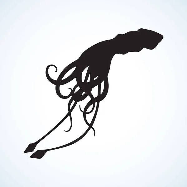 Grande Mostro Calamaro Carino Sfondo Bianco Inchiostro Scuro Disegnato Mano — Vettoriale Stock