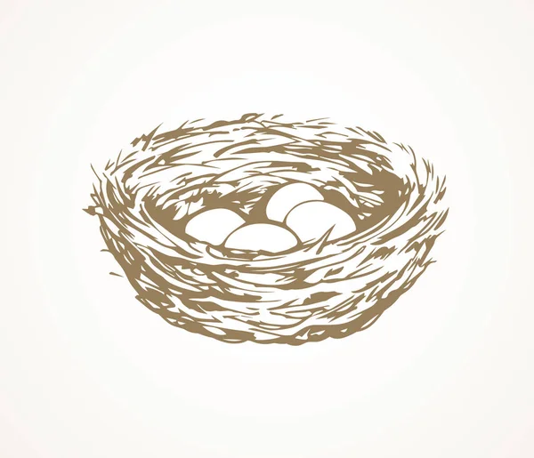 Nueva Ramita Tejida Eco Birdnest Sobre Fondo Blanco Línea Tinta — Vector de stock