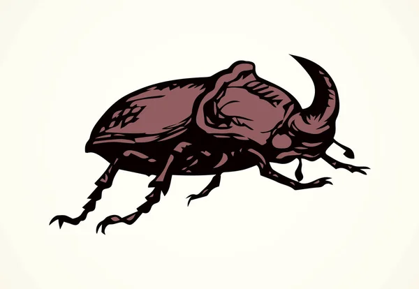 귀여운 Crawly 장수풍뎅이아과에 배경입니다 어두운 윤곽선 자유롭게 손으로 그려진된 Insecta — 스톡 벡터