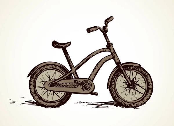 走简单的自行车隔离在白色的背景 侧视图 手工线条黑色墨水手绘旅行路线标志图案草图在艺术版画风格笔上的文字空间 — 图库矢量图片