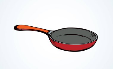 Beyaz arka planda izole edilmiş ahşap çubuklu eski boş demir kızartma makinesi. El yazısı çizimi el yazısı çizimi resim çizimi, resim retro doodle oymalı kağıt üzerine yazı için kalem. Yakından bak