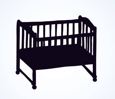 Şirin demiryolu portbebe nap tasarım beyaz oda duvar zemin üzerinde. Koyu siyah mürekkep elle çizilmiş Emanet salıncak rüya nesne logo piktogram amblem antika sanat kontur basık kağıt alanı metin için yazdırma stili