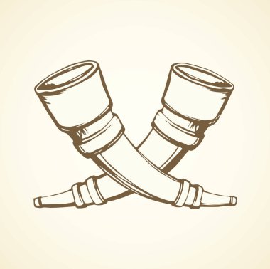 Büyük yaşlı inek kemiği beyaz arka planda bira kasesi. El yazısı, siyah mürekkep çizimi folklor tasarımı logo amblemi çizimi. Kağıt üzerinde antik sanat karalama kalemi. Metin için alanı olan görünümü kapat