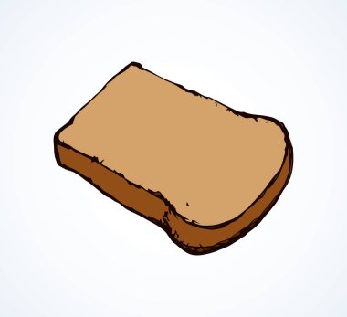 Lezzetli taze yumuşak altın tost makinesi çavdar rulo çörek parça hafif bej zemin üzerinde. Parlak sarı renkli el çizilmiş pasta rusk ekmek mutfağı menü logo amblem afiş metin için retro karalama karikatür komik tarzı yer