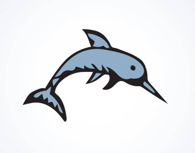 Büyük Monodon Tekboynuz ışık zemin üzerinde. Serbest el anahat siyah mürekkep elle çizilmiş sealife amblemi piktogram sanat retro karalama içinde yarım yamalak etch yazdırma stilini kalem kağıt üzerinde. Portre görünümünde metin alanı olan