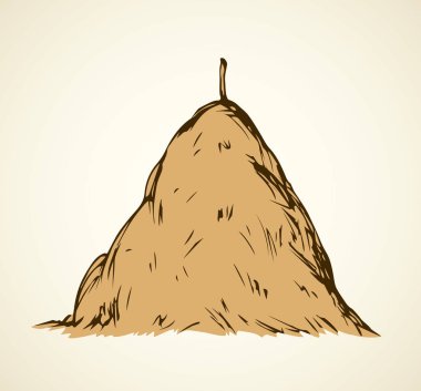 Yüksek haycock paket hill beyaz bahçe zemin üzerinde hayvancılık hayvan için. Serbest el anahat siyah mürekkep elle çizilmiş Eko haymow nesne logo işareti yarım yamalak retro sanat doodle stil tükenmez kalemle kağıt alanı metin için