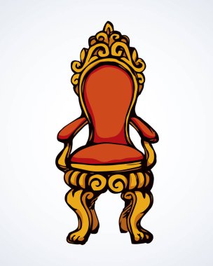 Klasik moda Sarayı lux zarif bordo sit kol dışkı tasarımı beyaz oda arka plan üzerinde. Parlak kırmızı renkli elle çizilmiş logo sanat retro doodle karikatür grafik tarzı metin için yer ile yarım yamalak