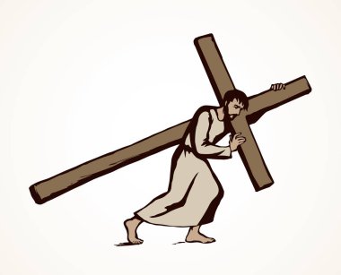 Antik İncil 'deki kurtarıcı İsa, beyaz gökyüzünde yol logosuna yazı yazmış. Çizgi Sin Crass dua konsepti ikonu. Siyah mürekkep çizilmiş mesih aşk ruhu antik sanat karalama tarzında eskiz