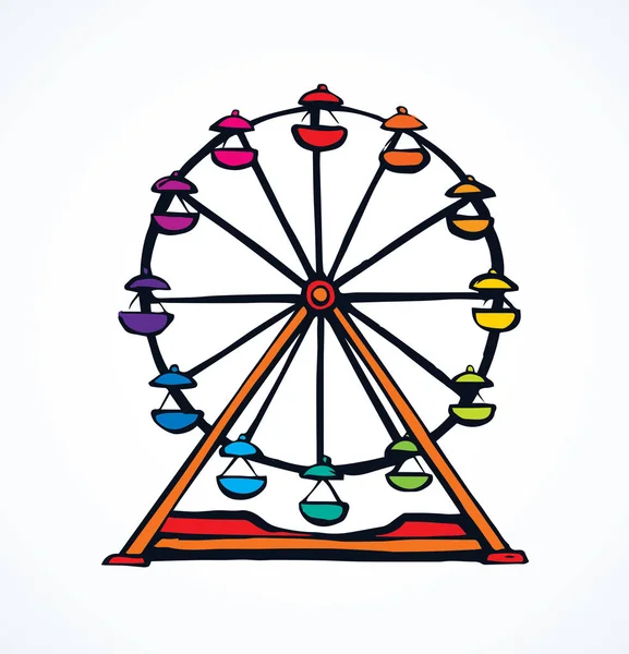 Gran Línea Circular Subir Divertido Niño Ferriswheel Dibujo Del Juego — Vector de stock