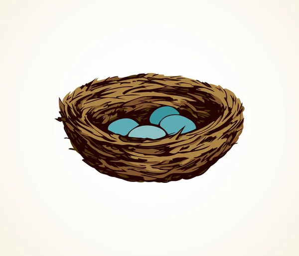 Novo Galho Tecido Eco Teal Birdnest Fundo Branco Cor Marrom — Vetor de Stock