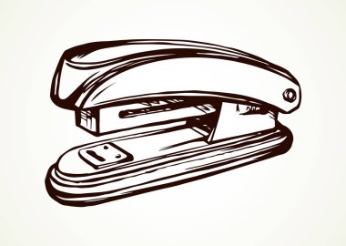 Kullanışlı pin birleştirme aygıtı yazı için açık masa masasında. Freehand 'ın ana hatları siyah mürekkep çizimi öğrenci işi düz logotik amblem resim çizimi karikatür tarzı yarım yamalak. Yan makro görünümü kapat