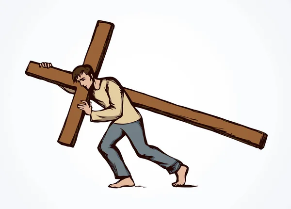 Los hombres llevan la cruz. Dibujo vectorial — Archivo Imágenes Vectoriales