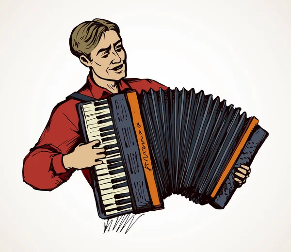 Un homme joue de l'accordéon. Dessin vectoriel — Image vectorielle