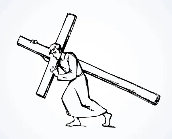 Mannen dragen het Kruis. Vector tekening — Stockvector