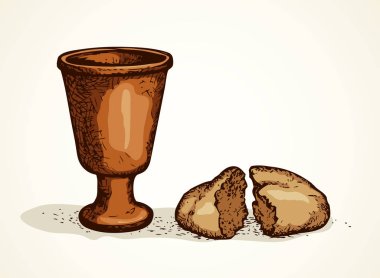 cemaat sembolleri vektör. kırık ekmek ve şarap kase