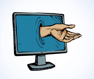 Bilgisayar virüsü. Ekranın elinden. Vektör çizim