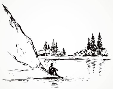 Firs nehir yukarıda tepede. Vektör çizim