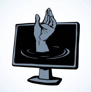 Bilgisayar virüsü. Ekranın elinden. Vektör çizim