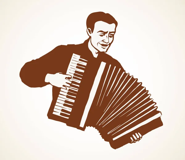 Een man speelt de accordeon. Vector tekening — Stockvector