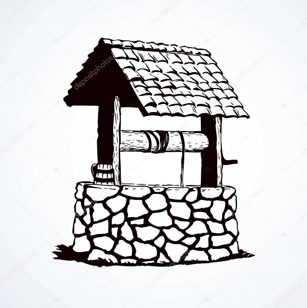 Ancient well. Vector drawing