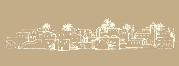 Ciudad en un desierto. Dibujo vectorial — Archivo Imágenes Vectoriales