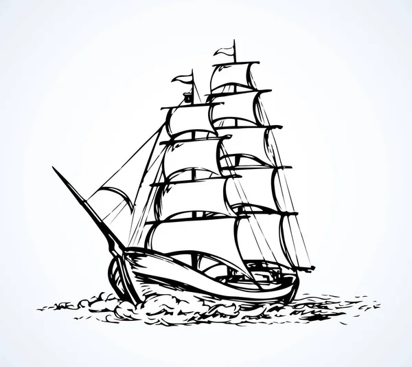 Navio à vela. Desenho vetorial —  Vetores de Stock