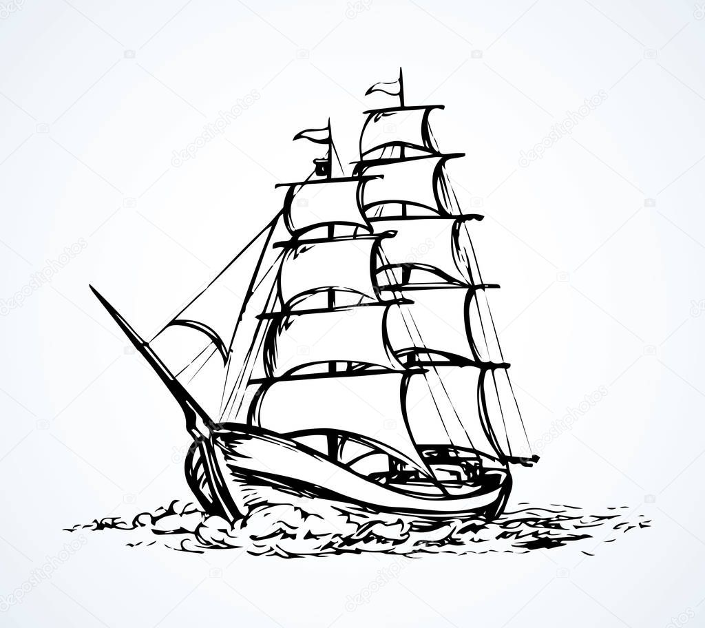 Sailing vessel. Vector drawing