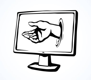 Bilgisayar virüsü. Ekranın elinden. Vektör çizim