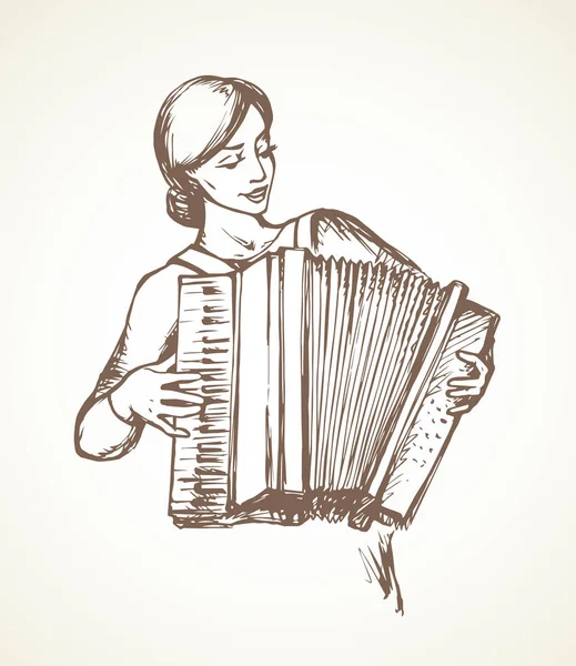 Wanita memainkan akordeon. Gambar vektor - Stok Vektor