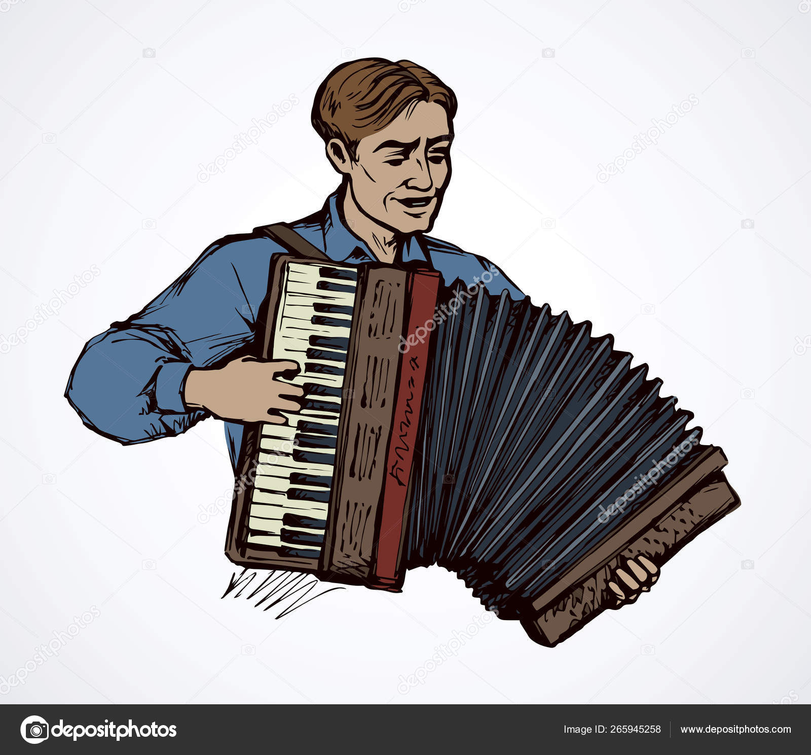 A Man Plays the Accordion. Vector Drawing Stock Vector - Illustration of  hand, graphic: 141085249