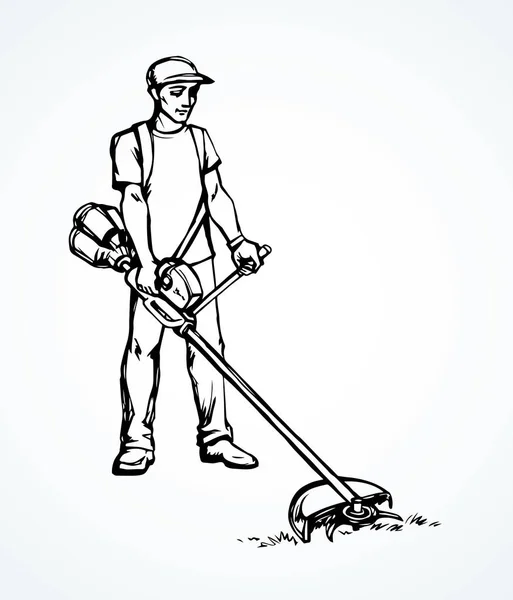 Mannen klipper gresset. Vektortegning – stockvektor