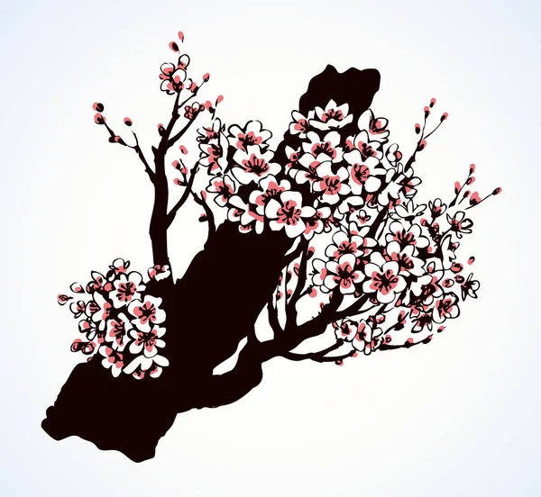 Árbol con flores de primavera. Dibujo vectorial — Vector de stock