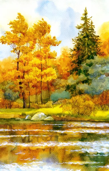 Осенний лес на озере — стоковое фото