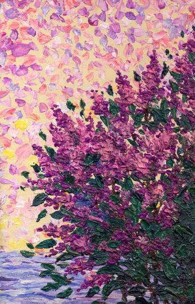 Pintura a óleo Lilac arbusto na primavera — Fotografia de Stock