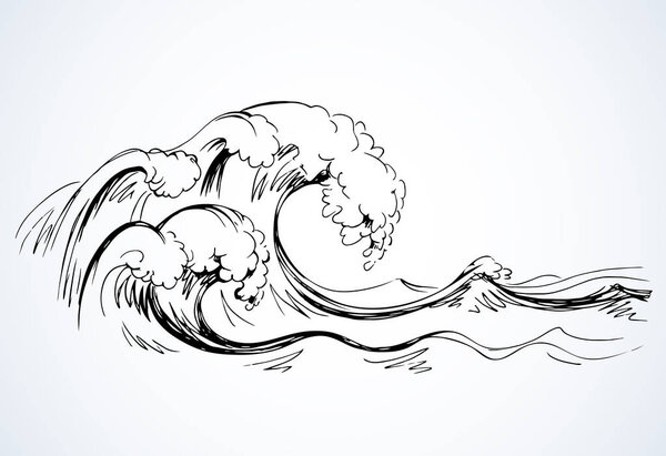 Water wave. Vector line drawind