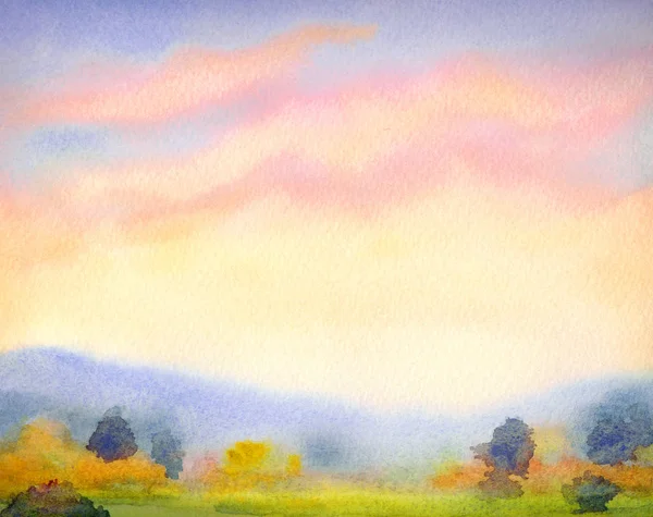 Акварельный пейзаж. Закат над горами — стоковое фото