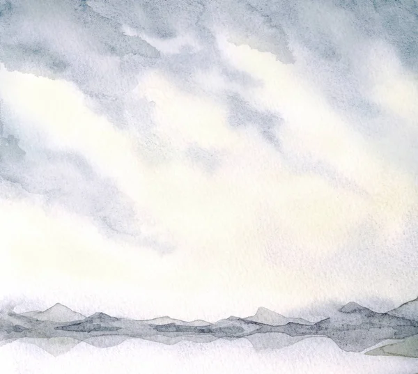 Akvarell landskap. Moln i himlen över sjön — Stockfoto