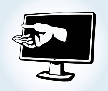 Bilgisayar virüsü. Ekranın elinden. Vektör çizim