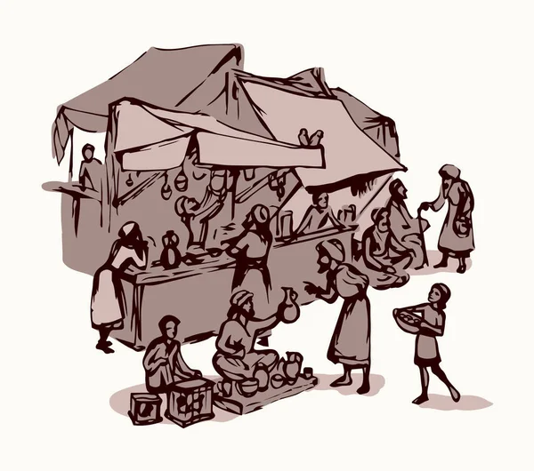 Vieux marché oriental. Dessin vectoriel — Image vectorielle